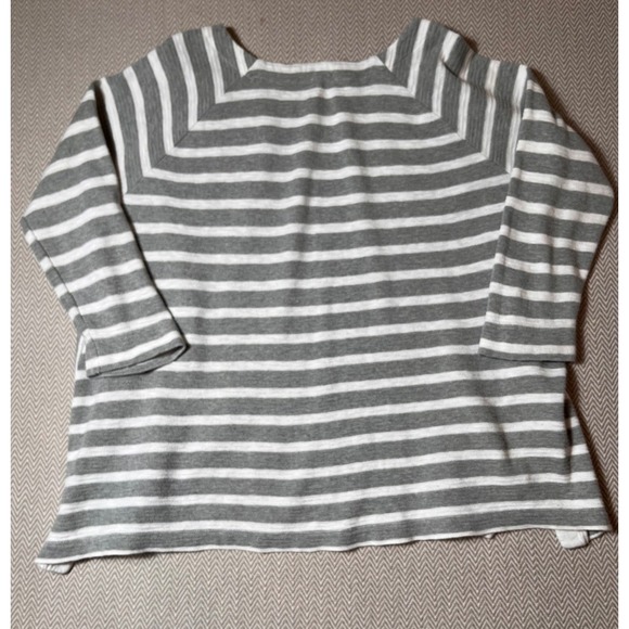 Ann Taylor Loft Gray White Striped Long Sleeve L Cotton Casual Boatneck Shirt - Picture 2 of 7